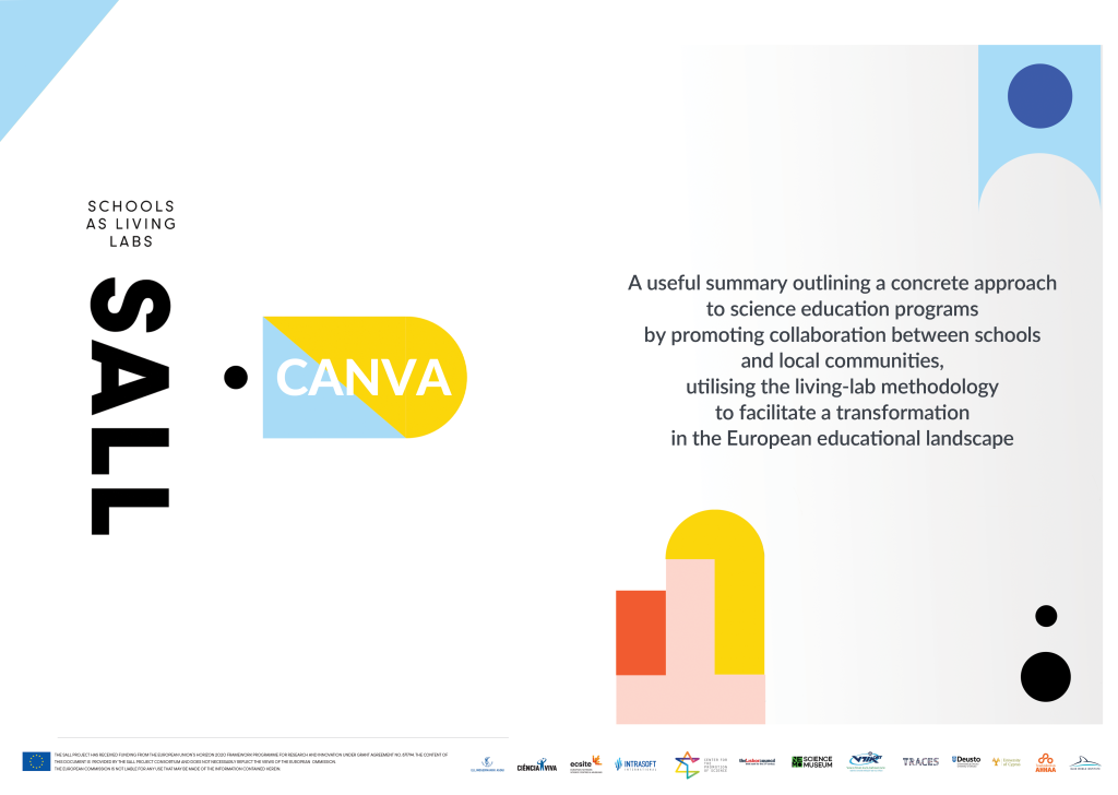 The SALL Canva is a useful summary outlining a concrete approach to science education programs 
by promoting collaboration between schools and local communities, 
utilising the living-lab methodology 
to facilitate a transformation 
in the European educational landscape 